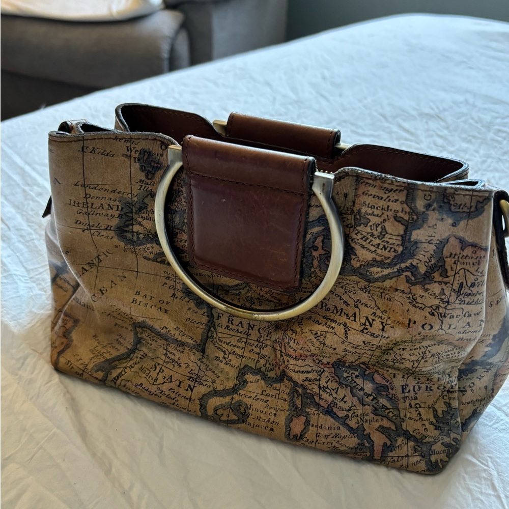 Patricia Nash Brown Shoulder Bag with Vintage Map Print